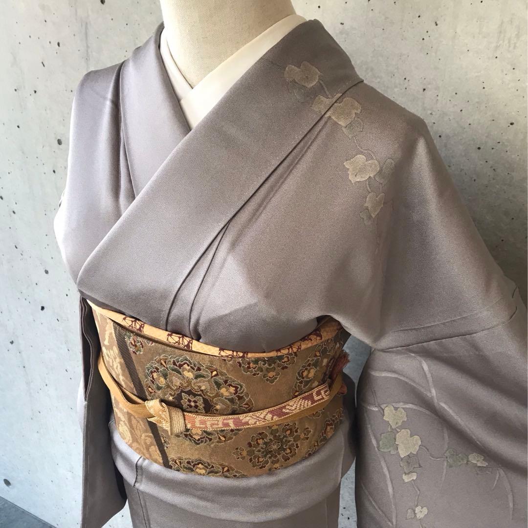 正絹 訪問着 蔓葉薄柄 袷 裄68 未使用】訪問着 浜ちりめん