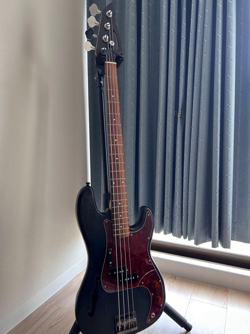 エレキベース 魔改造ベース 4弦 プレベ セミホロウ・藍色塗装・増厚