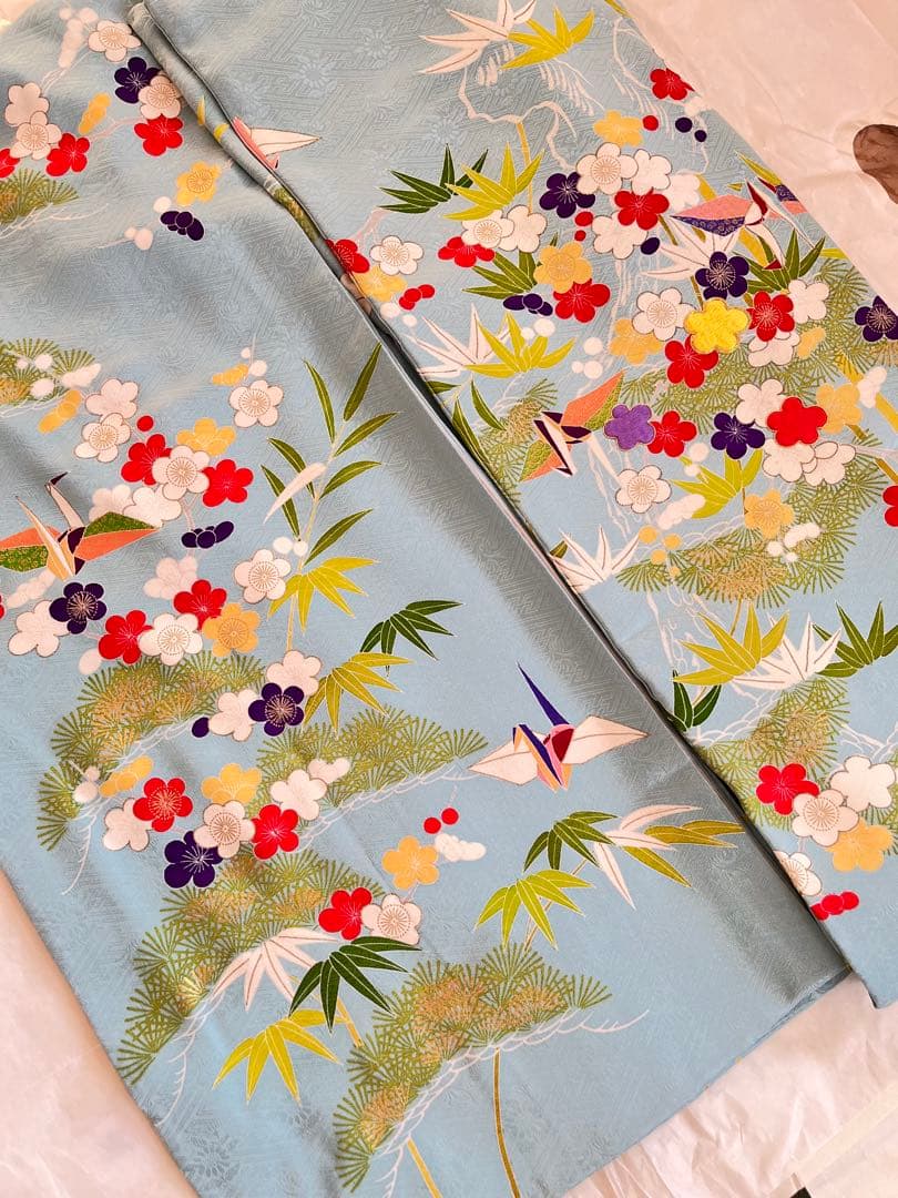 高島屋誂え　千總　四つ身　正絹　子供着物　比翼　刺繍　パールトーン加工　七五三