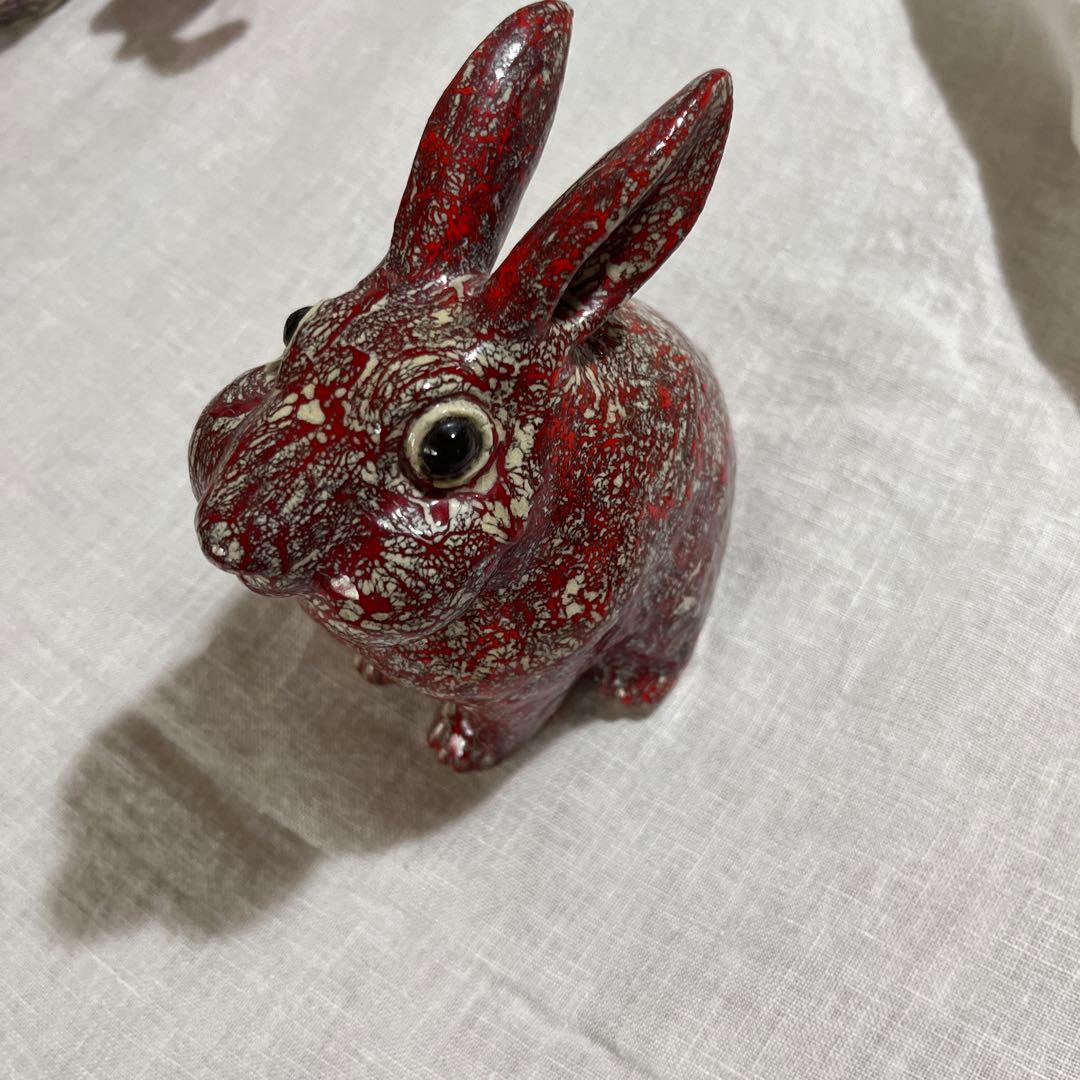 【美品】箕面焼　松田箕山作　干支　十二支　兎　卯　置物