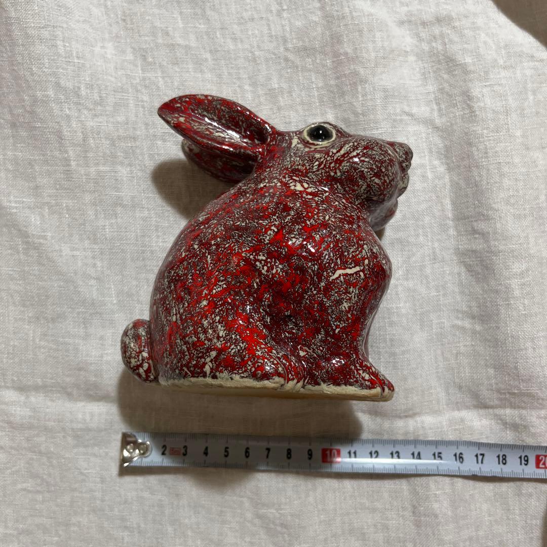 【美品】箕面焼　松田箕山作　干支　十二支　兎　卯　置物