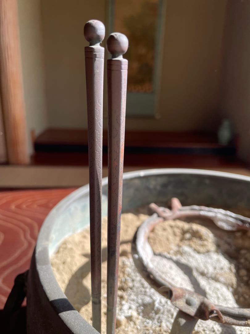 美品 骨董品 100年前 鉄製 火鉢 2個セット 直径30センチ