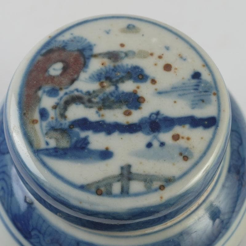 中国 青花 山水花鳥文 蓋壷 Z 8619