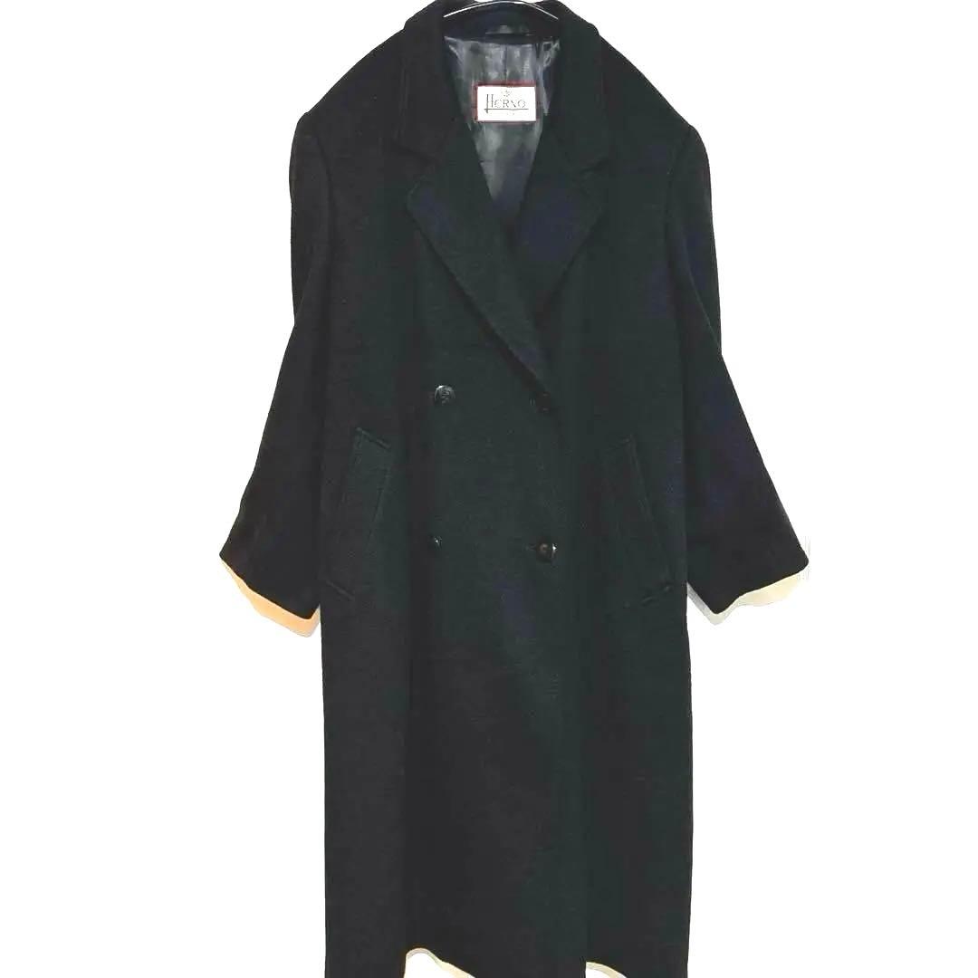 美品ヘルノ ダブルチェスター ロングコート カシミヤ シルクスカーフ herno