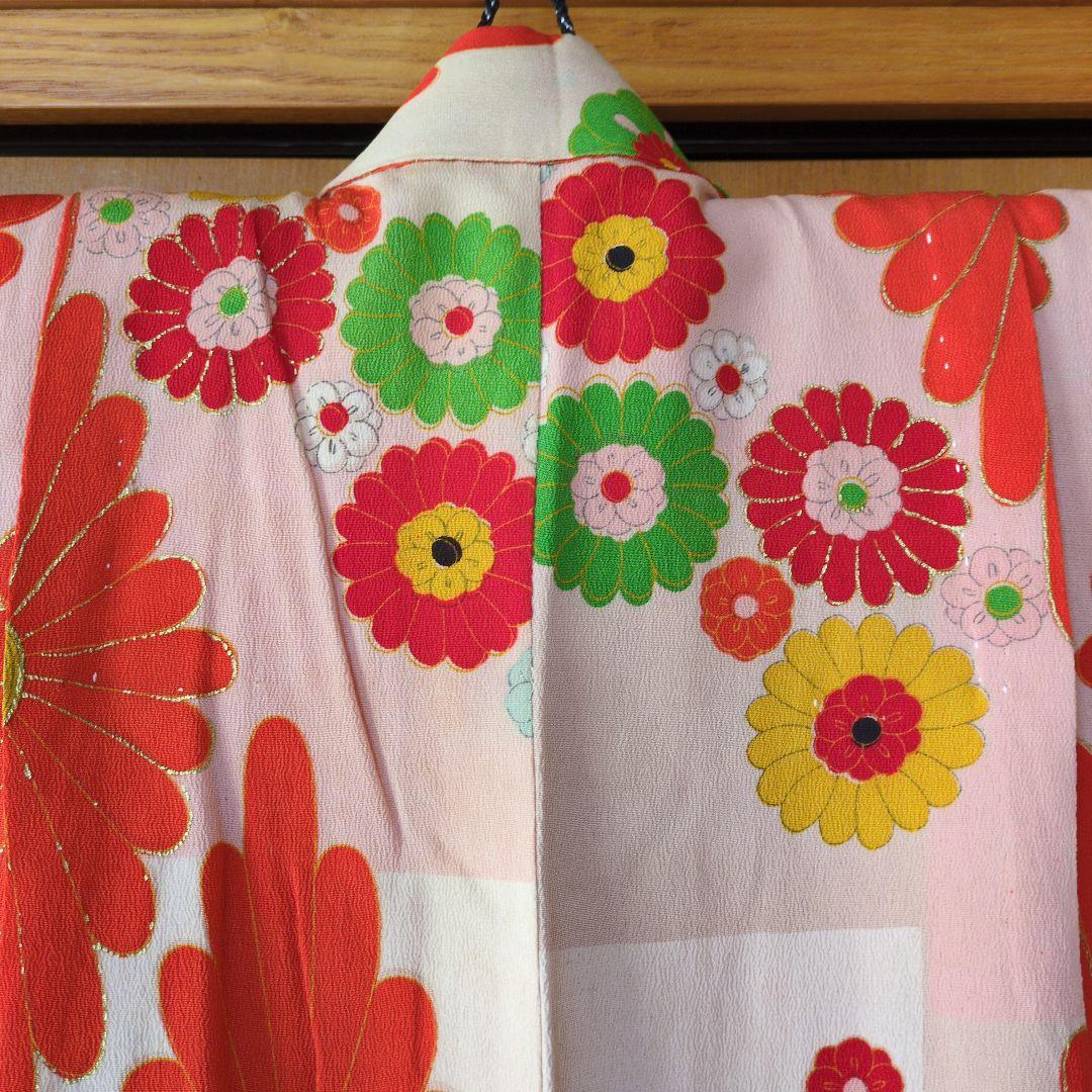 七五三７歳アンティーク着物と丸帯、帯揚げ帯締めしごき（長襦袢付き）