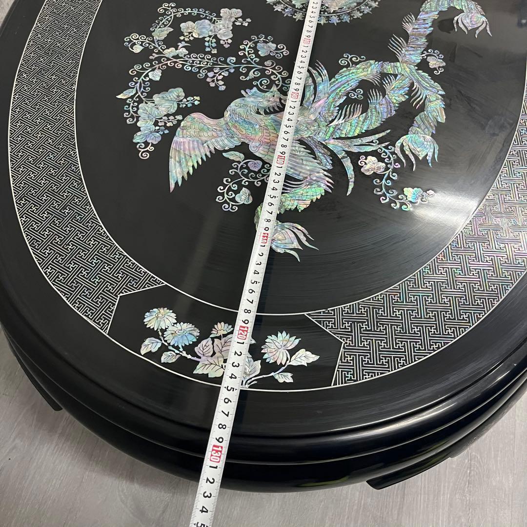 こうね様 専用 螺鈿細工 ガラス天板付き 座卓 テーブル 鳳凰 黒漆