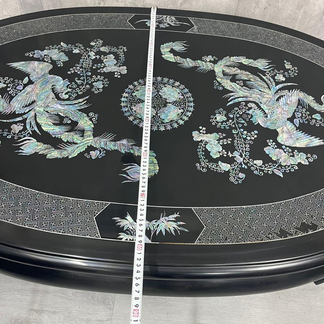 こうね様 専用 螺鈿細工 ガラス天板付き 座卓 テーブル 鳳凰 黒漆