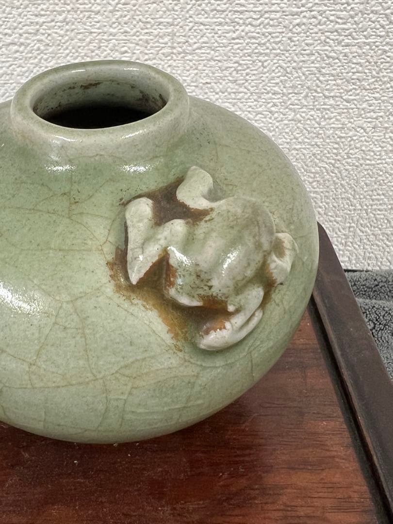 中国明時代 龍泉窯青磁水盂 文房具 胴直径約9.5㎝ BL2-4