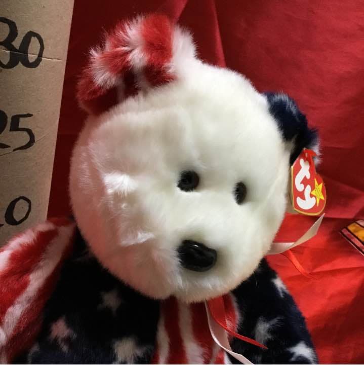 柔らか手触り大きめ【星条旗のクマ】Beanie baby Ty ビーニー