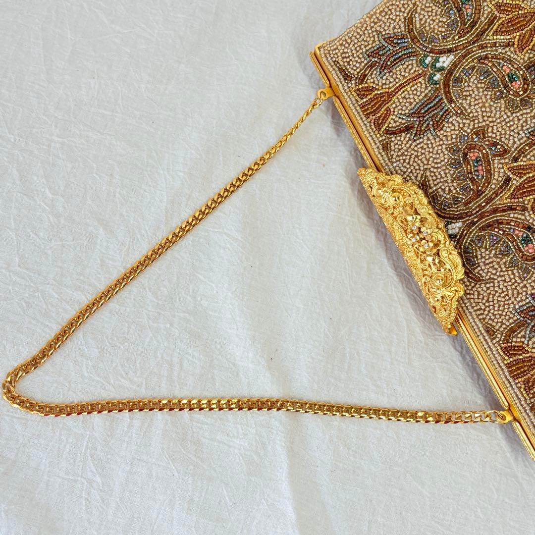 二重糸本刺繍ビーズバック 卒業 入学式 結婚式 パーティーバック 和装