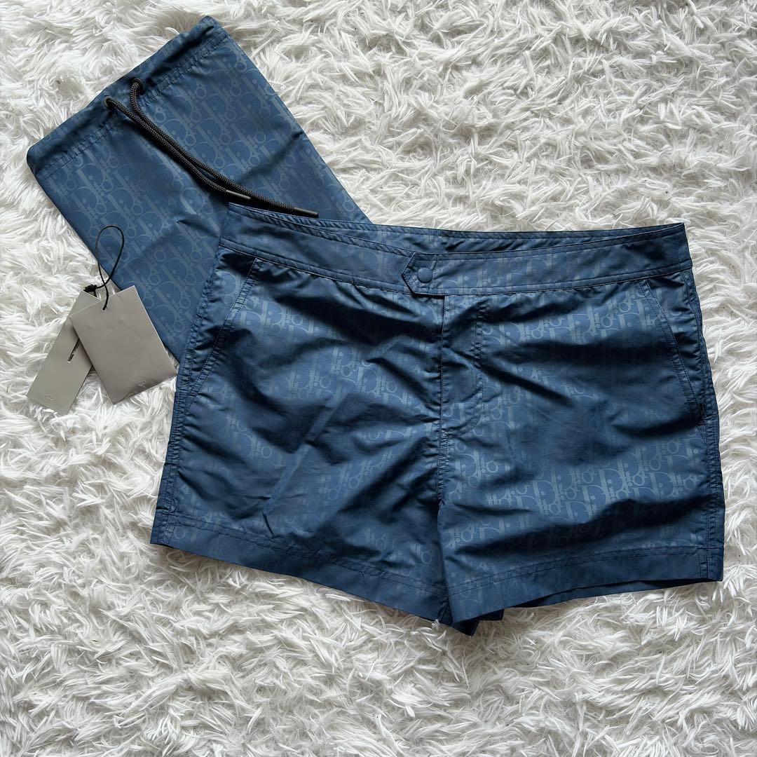 未使用品ディオール オブリーク スイムショーツ M ブルー 総柄ロゴ