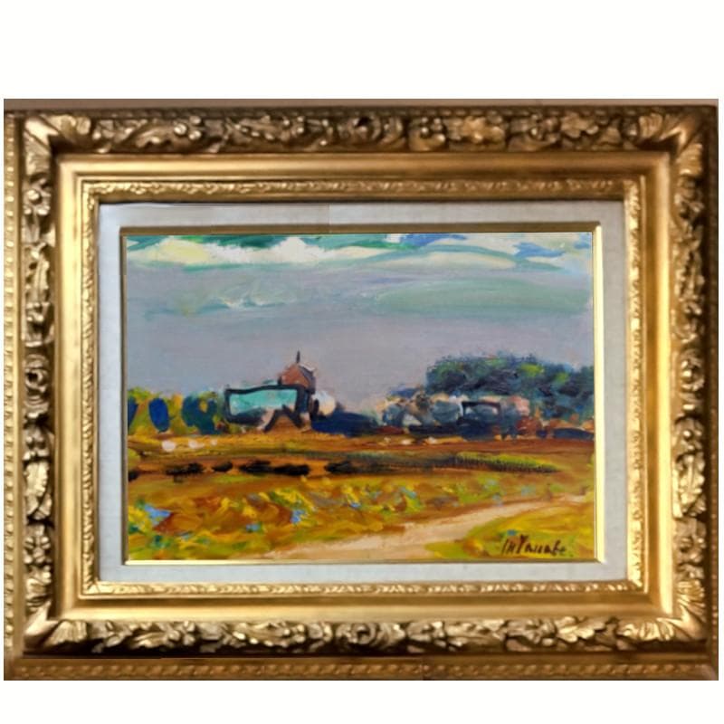 ☆田辺三重松☆「北辺の牧場」油絵 F4号