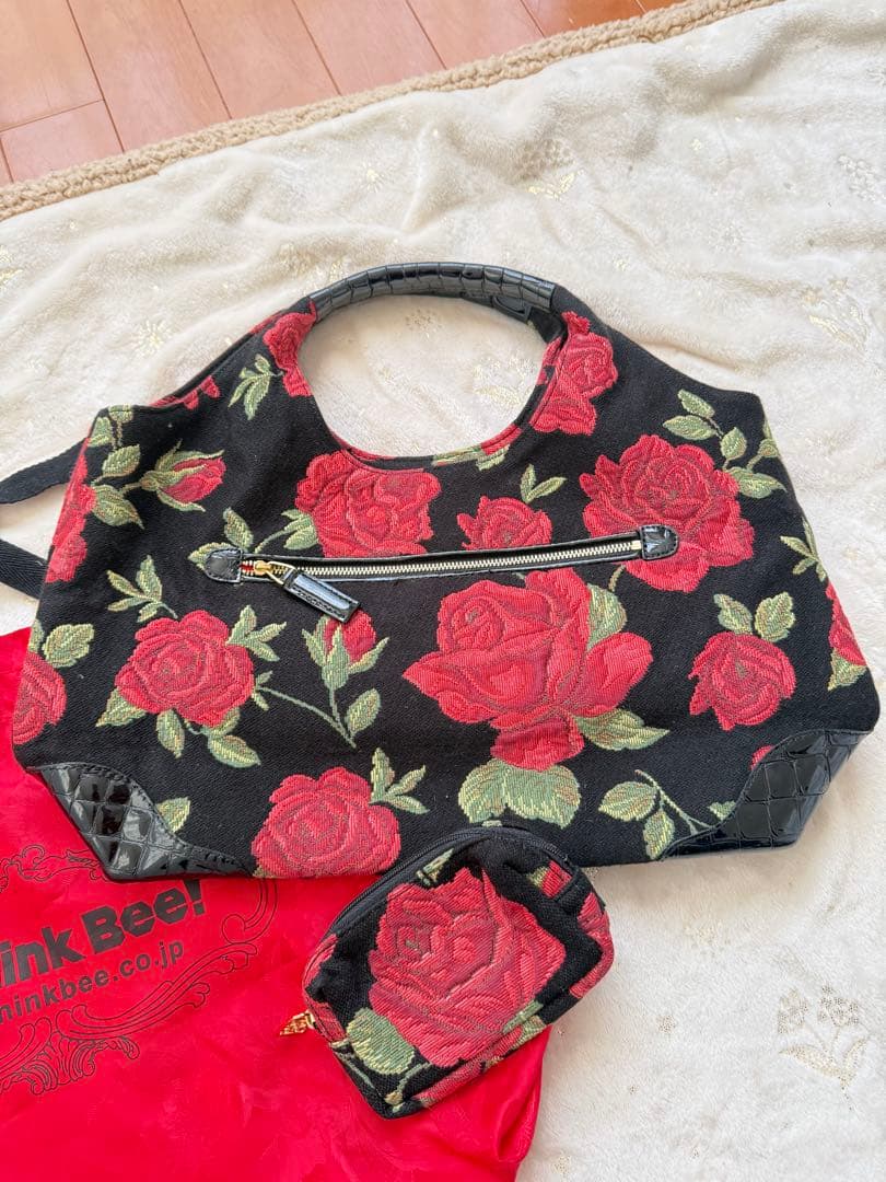 【美品】シンクビー！デラックスピンキーローズ ハンドバッグ&ポーチ