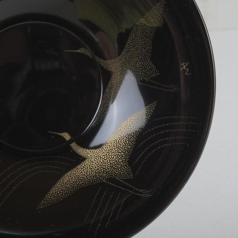 和食器 輪島塗 文化功労者 三谷吾一作 千羽鶴沈金 茶托 五客 共箱