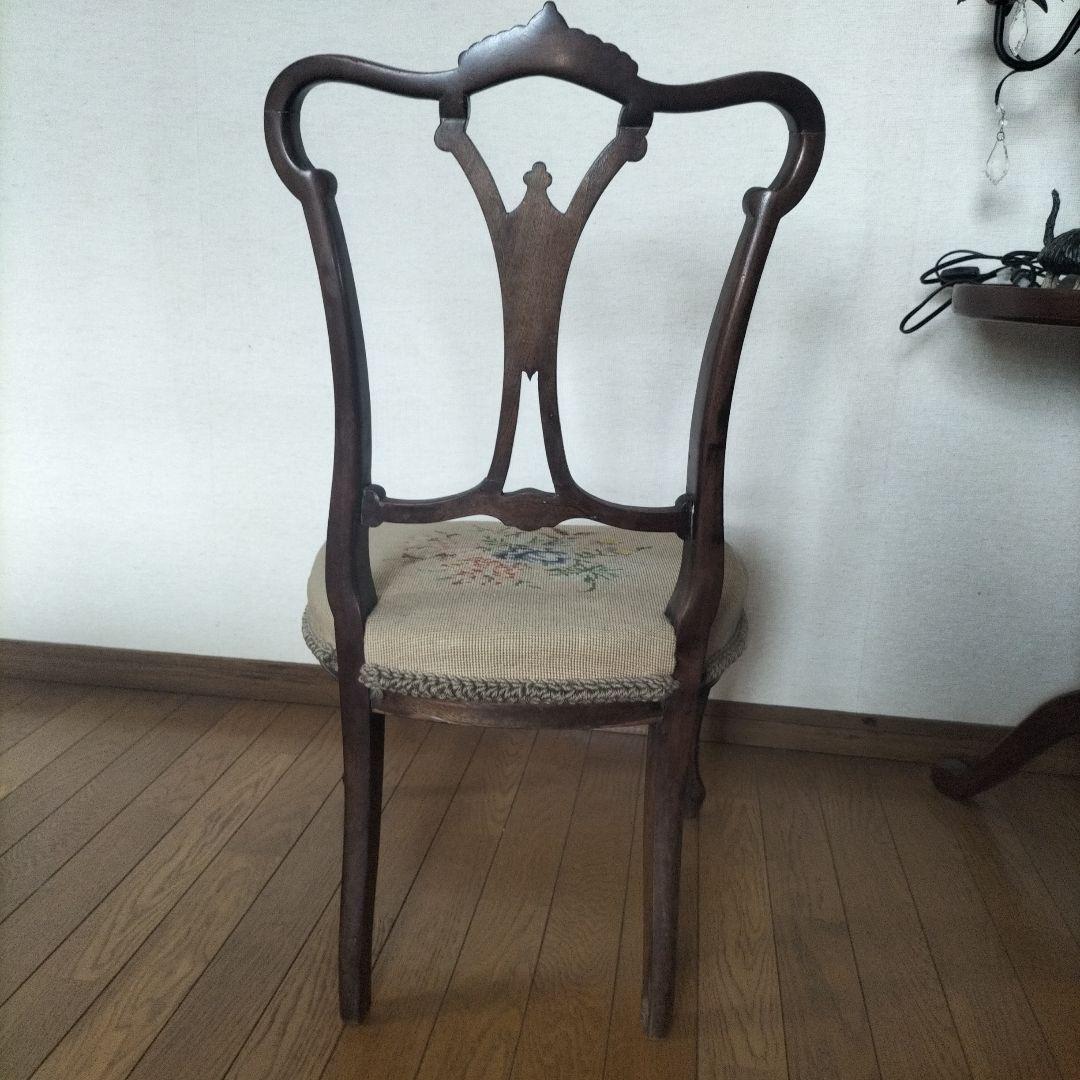 ②クラシック 椅子 刺繍 アンティーク イギリス プチポワン チェア 小さめ