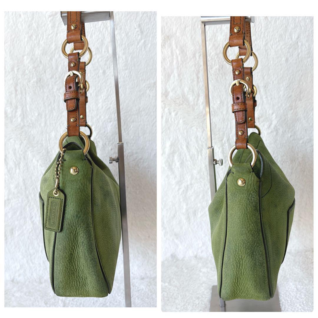 バッグ COACH shoulderbag green turnlock nubuck