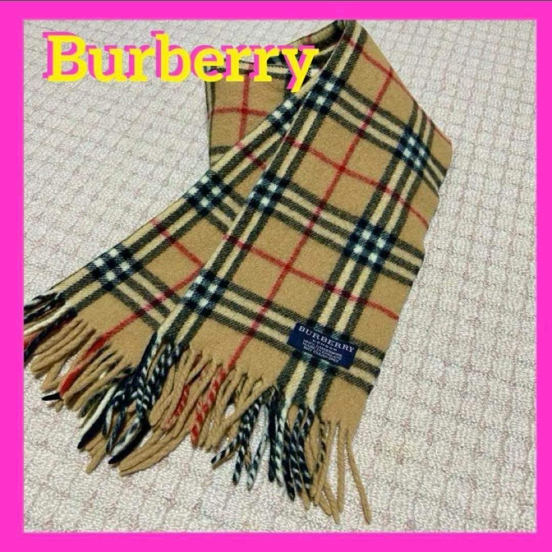 マフラー burberryチェック柄 ラムウール 100% マフラー - メルカリ