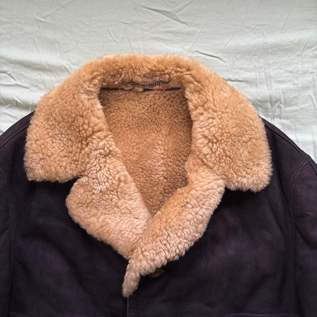 【90s】vintage ブラックムートン ギャングコート 本革 ボア チェーン