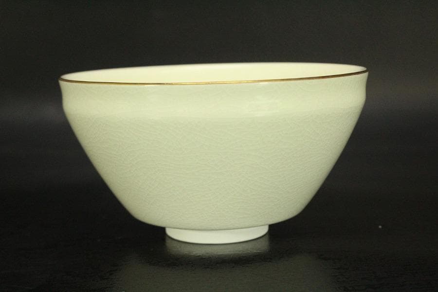 未使用品】茶道具 清水焼 粟田窯 茶碗 金彩金葵紋 岡田暁山作 (メ1224
