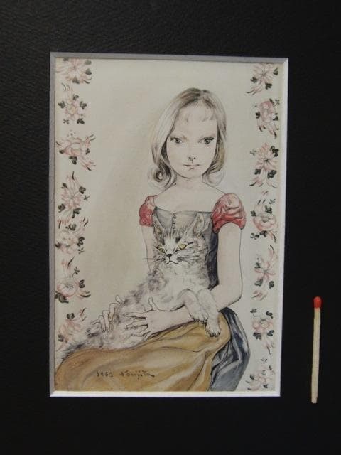 藤田 嗣治、「猫を抱く少女」希少、オーダーマット付額装・画集画、ふじた つぐはる
