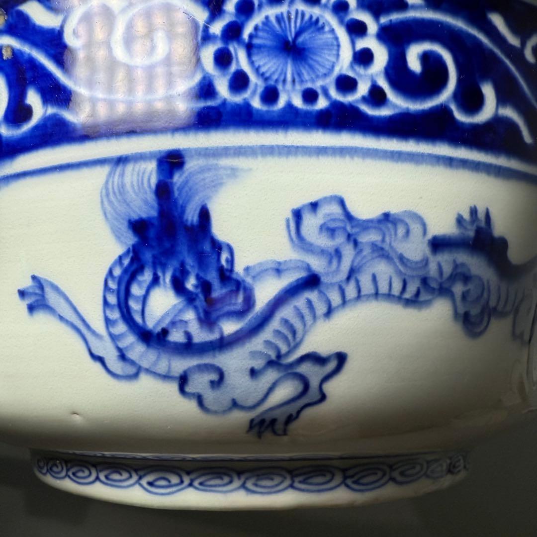 明治時代 大日本 肥碟山 山口製 染付祥瑞丸文様鉢 銘有り 直径26cm