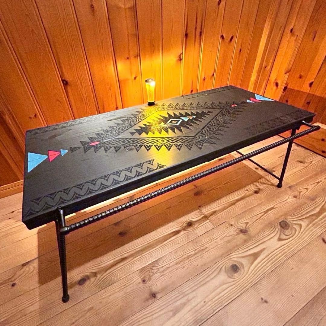 No.565 アイアンローテーブル オルテガテーブル ネイティブ柄