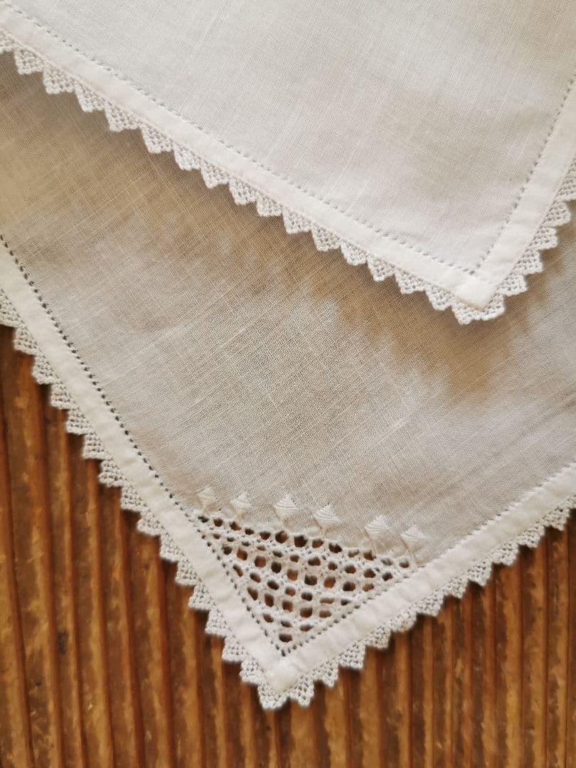 アンティークフランス購入 北欧ハーダンガー赤紅糸刺繍 ライム格子織