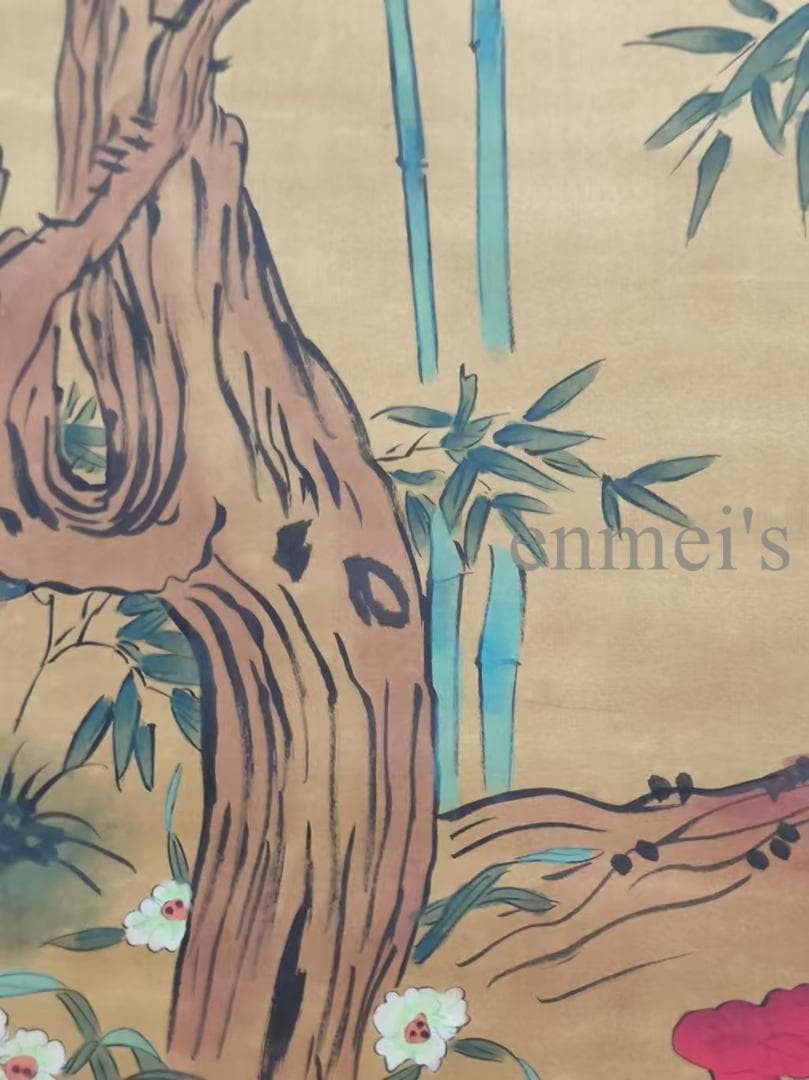 中国古美術 清代 余省作款 竹と鳥の絵画 絹本 四