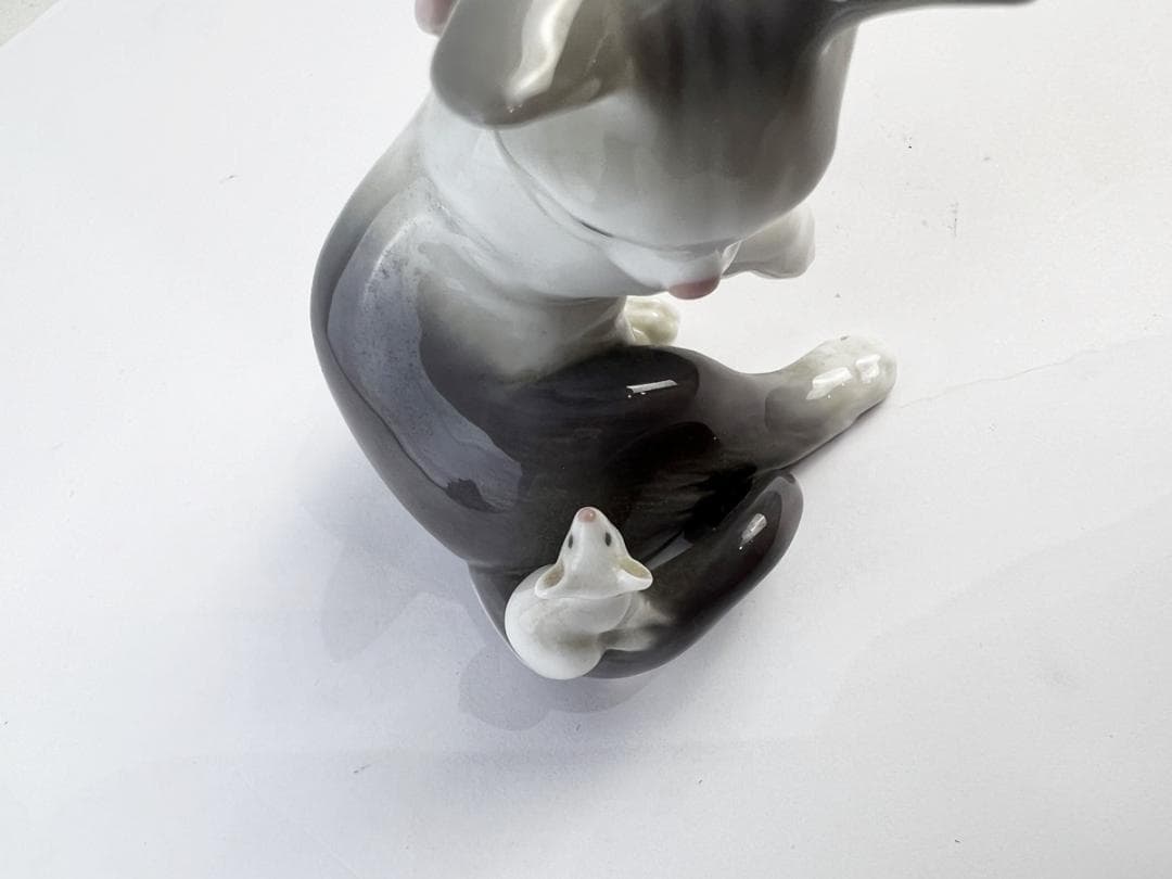 美品 LLADRO リヤドロ ネコとネズミ 陶器人形 フィギュリン インテリア