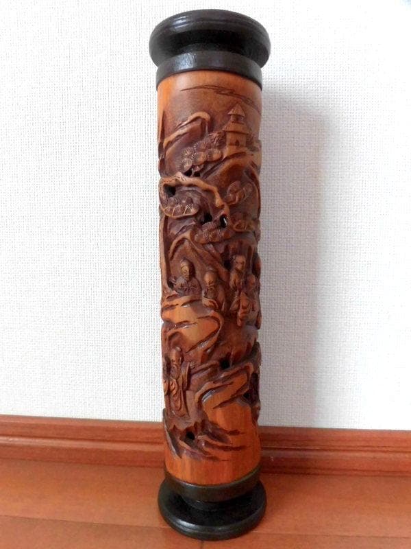 時代物 竹彫香筒 在銘 禅学道人 珍肾 賴山陽外吏 茶道具 香道具 文房用具