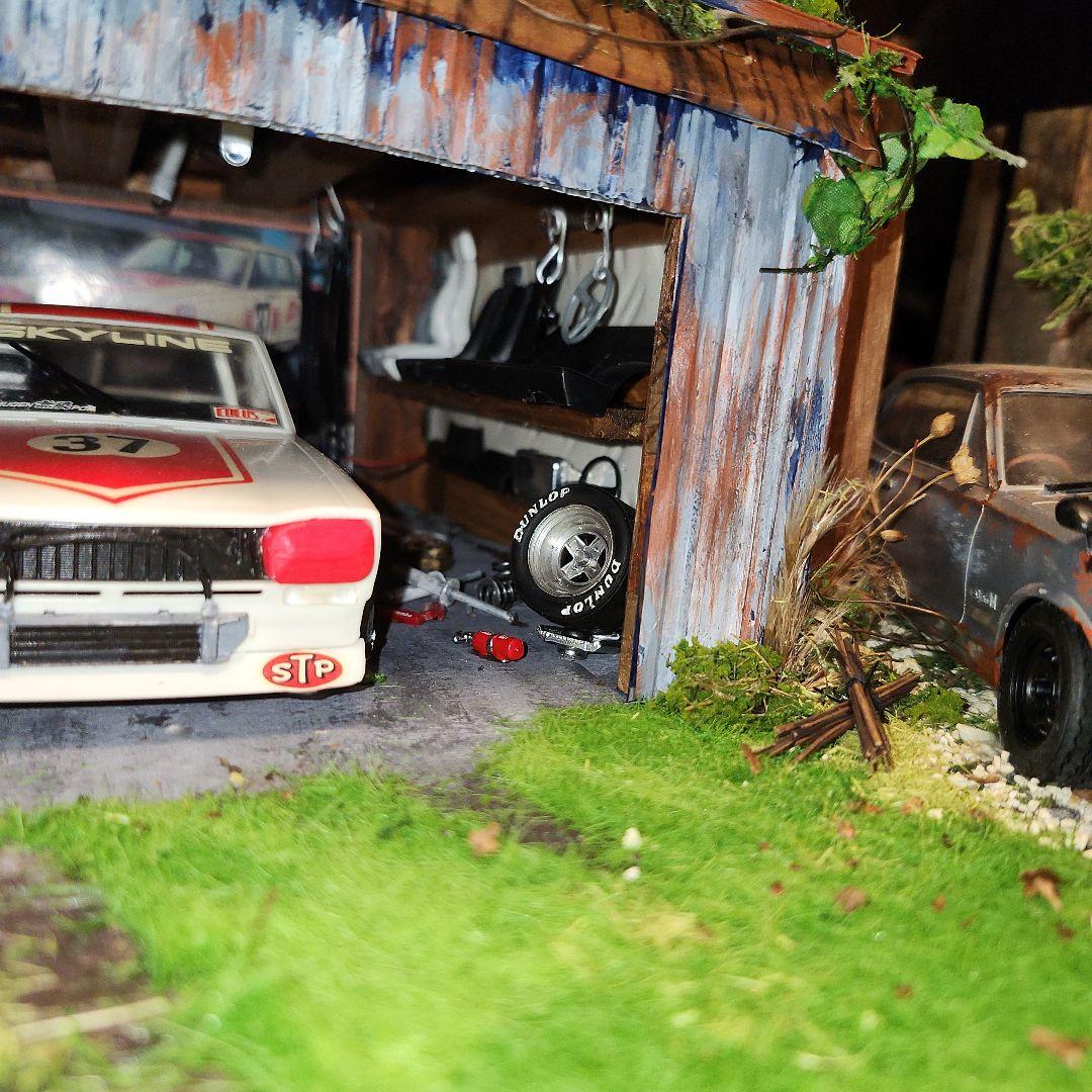 昭和 レトロ ガレージ 1/24 プラモデル ハコスカ GT-R ジオラマ｜昭和