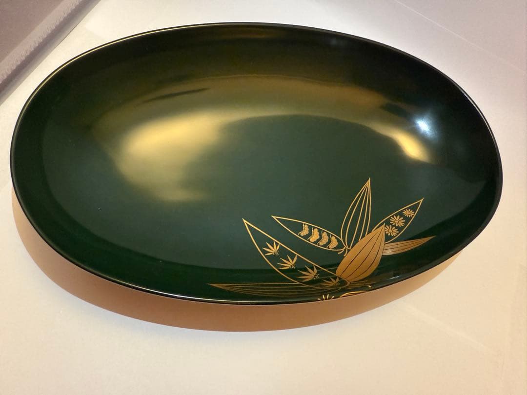 パスタ鉢　輪島塗　蒔絵 260x160x55mm 笹蒔絵　大王塗師屋