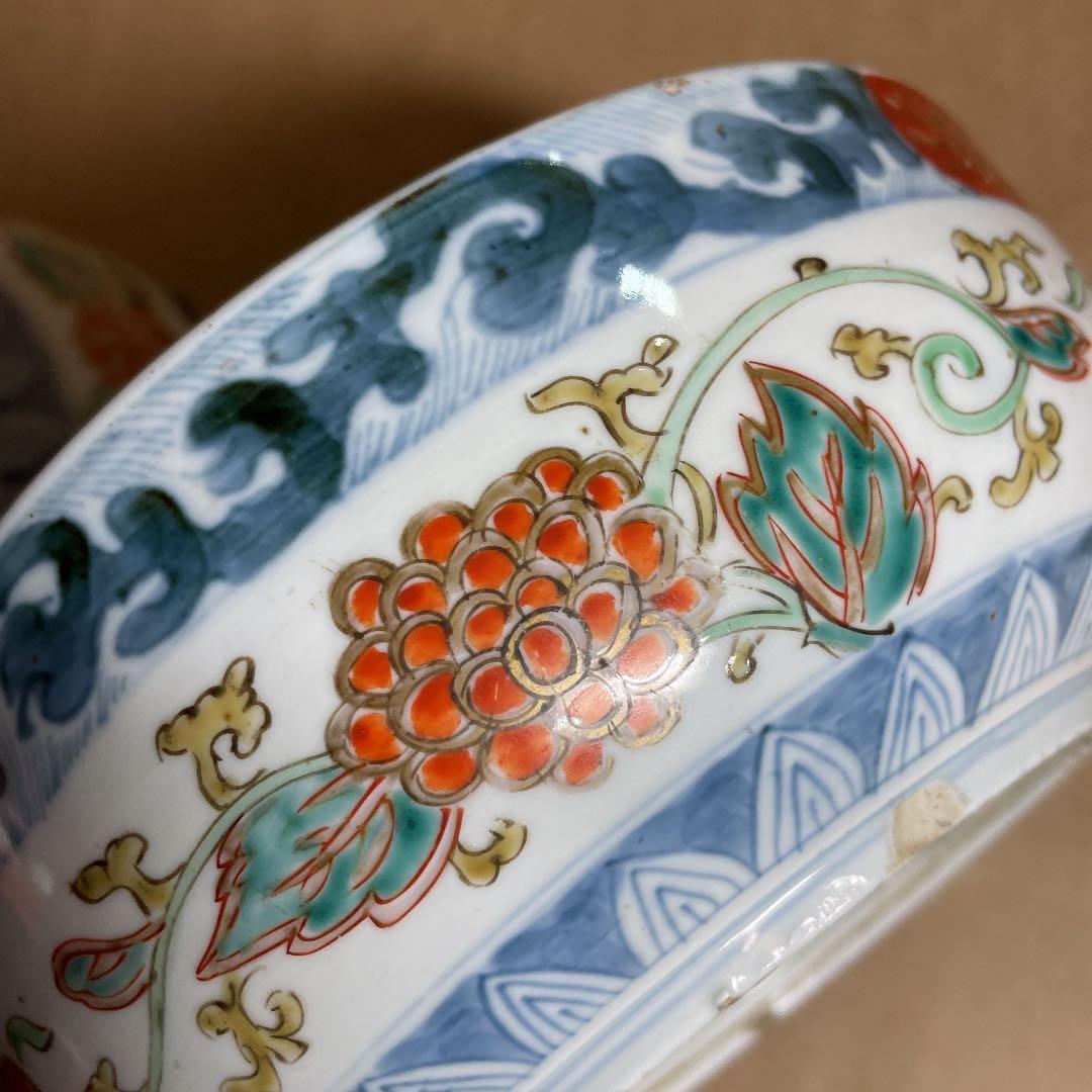 鉢2点 【m142 二重高台 伊万里 骨董 レトロ 深鉢 呉須色絵 染付】