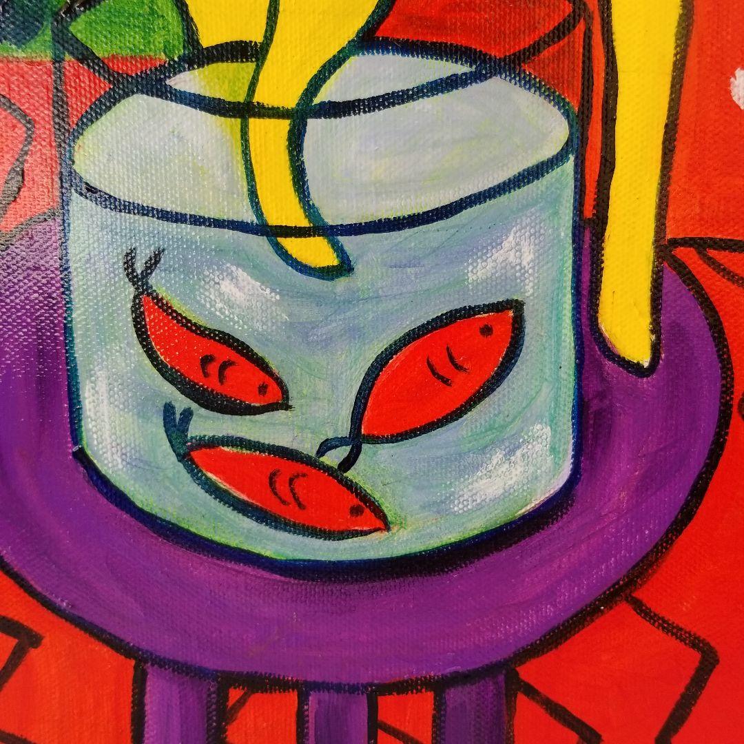 油絵 専用 マティスっぽい金魚と猫のいる部屋