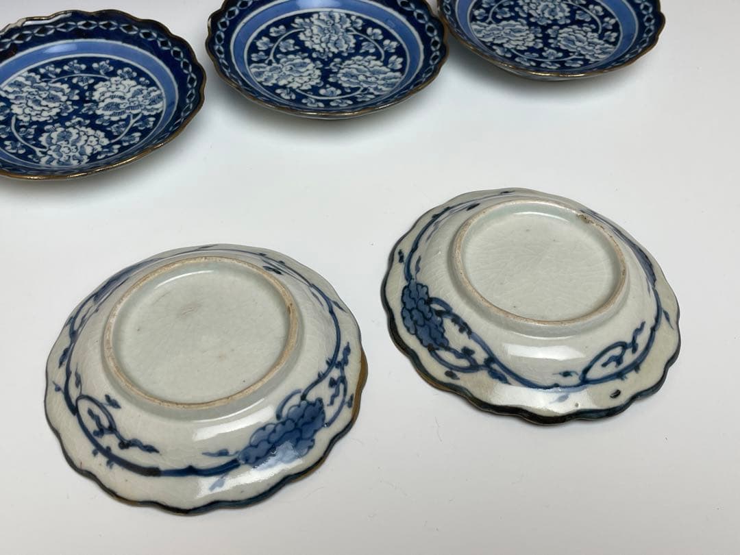 和食器】古伊万里 上手 牡丹唐草白抜き 小皿 五枚