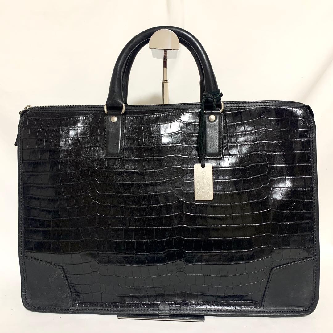 美品✨ エース社製　オールレザー　クロコダイル型押し　ビジネスバッグ　ブラック