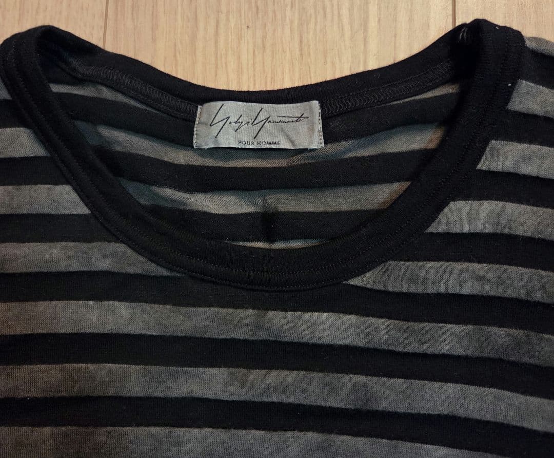 Yohji Yamamoto ストライプ少し透けるTシャツ Lサイズ