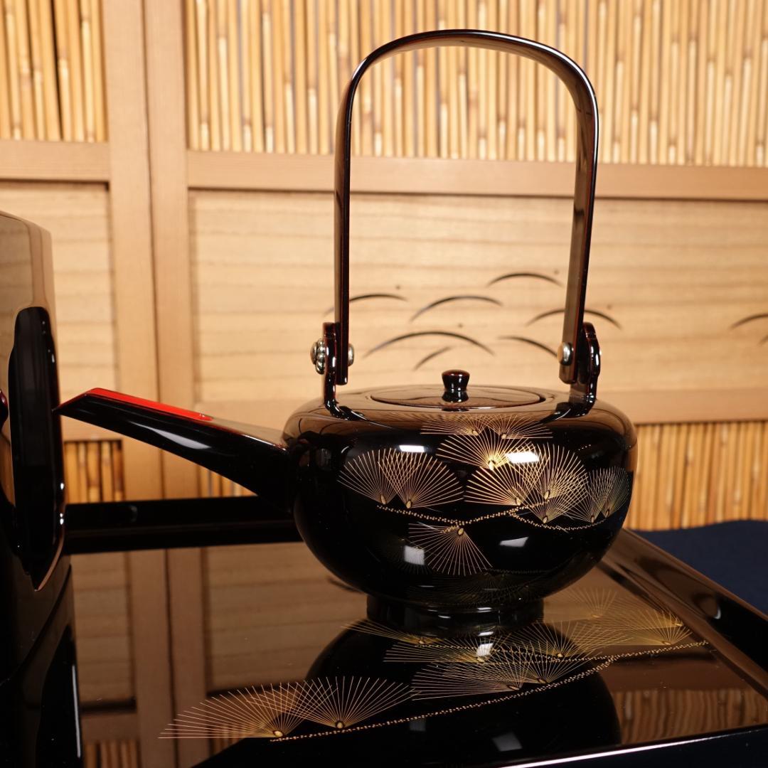 輪島塗 沈金師 小西寛 塗師 慶峰 合作 黒塗 沈金松図 屠蘇器揃 共箱