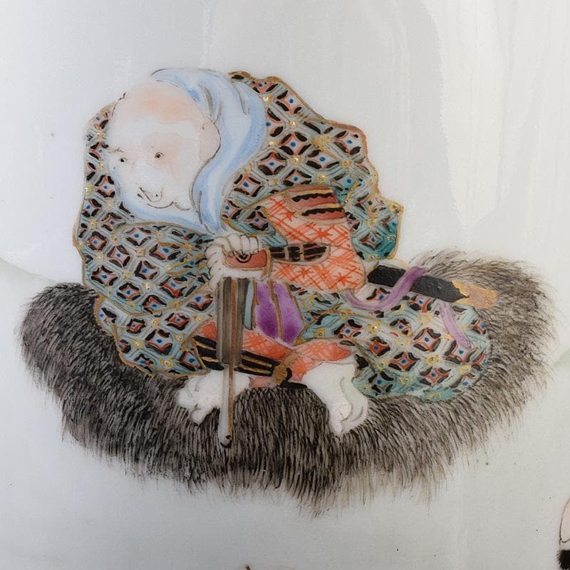 九谷焼 古九谷 色絵金彩 山水人物文瓶 V R8111