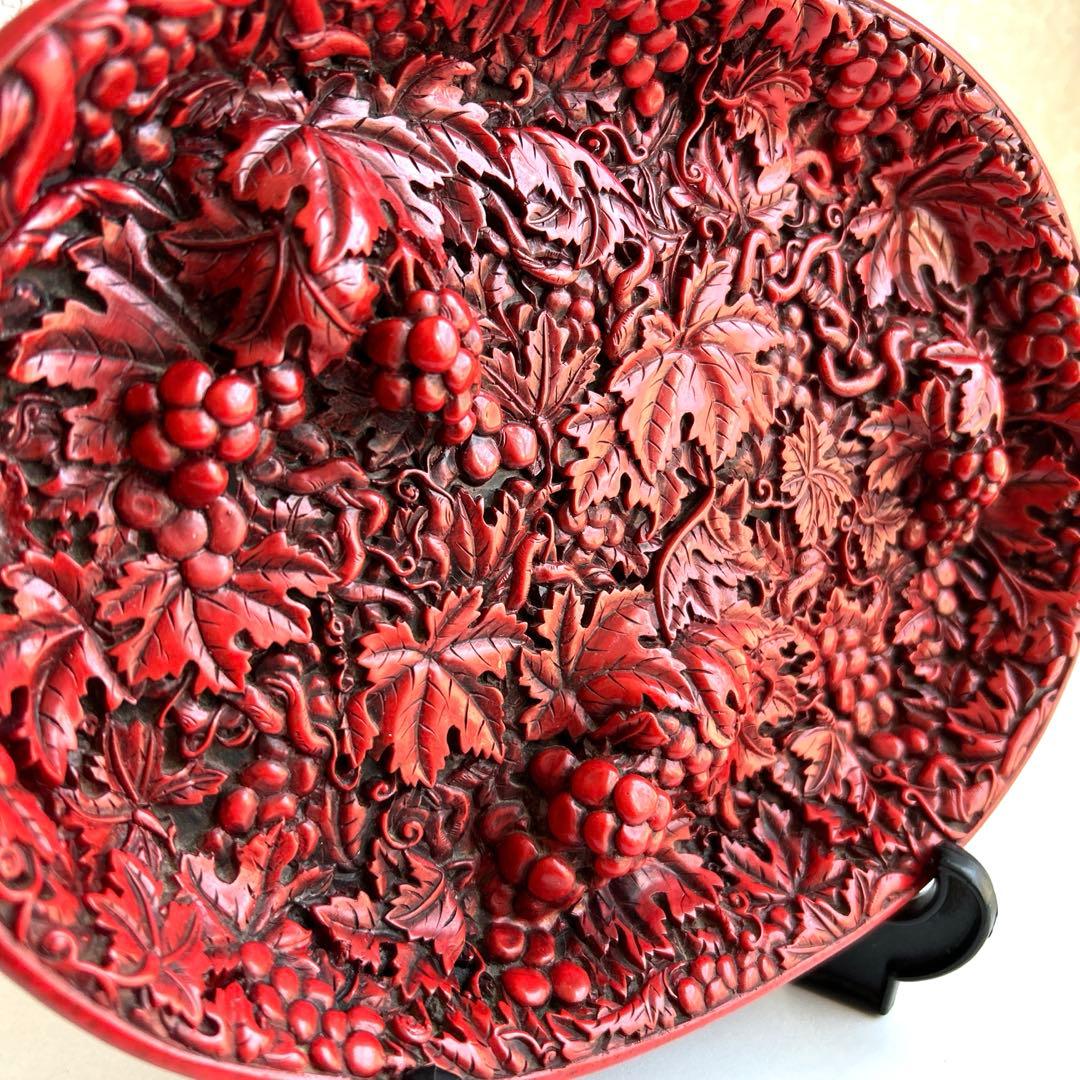 中国 堆朱 古玩 飾皿 葡萄漆器骨董中国美術古玩 時代物