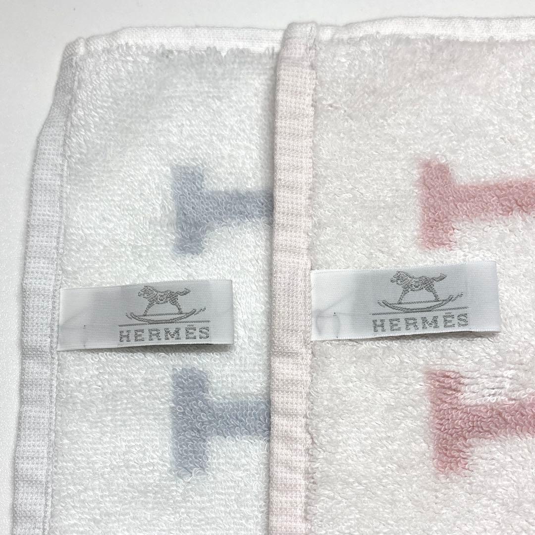 週末値下げ HERMES Hロゴ タオルハンカチ2枚 ピンク ブル フェラー