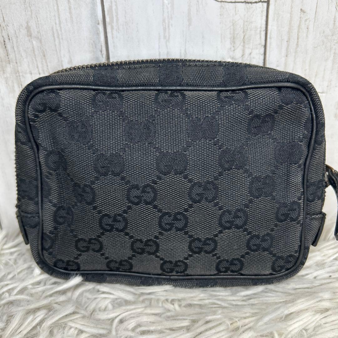 GUCCI GGキャンバス ポーチ レザー ブラック ロゴ N11063743
