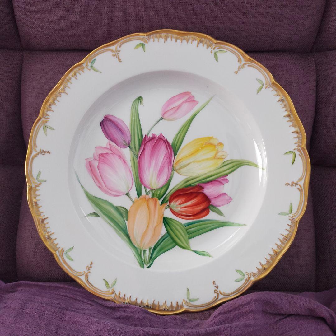 KPM ベルリン チューリップ 手描き? 金彩 アンティーク プレート 皿