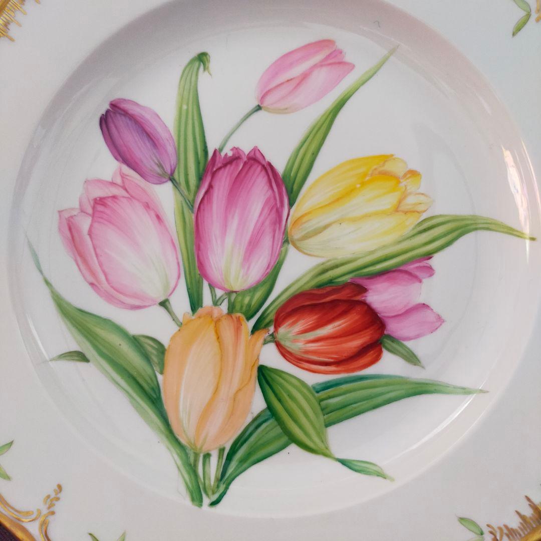 KPM ベルリン チューリップ 手描き? 金彩 アンティーク プレート 皿