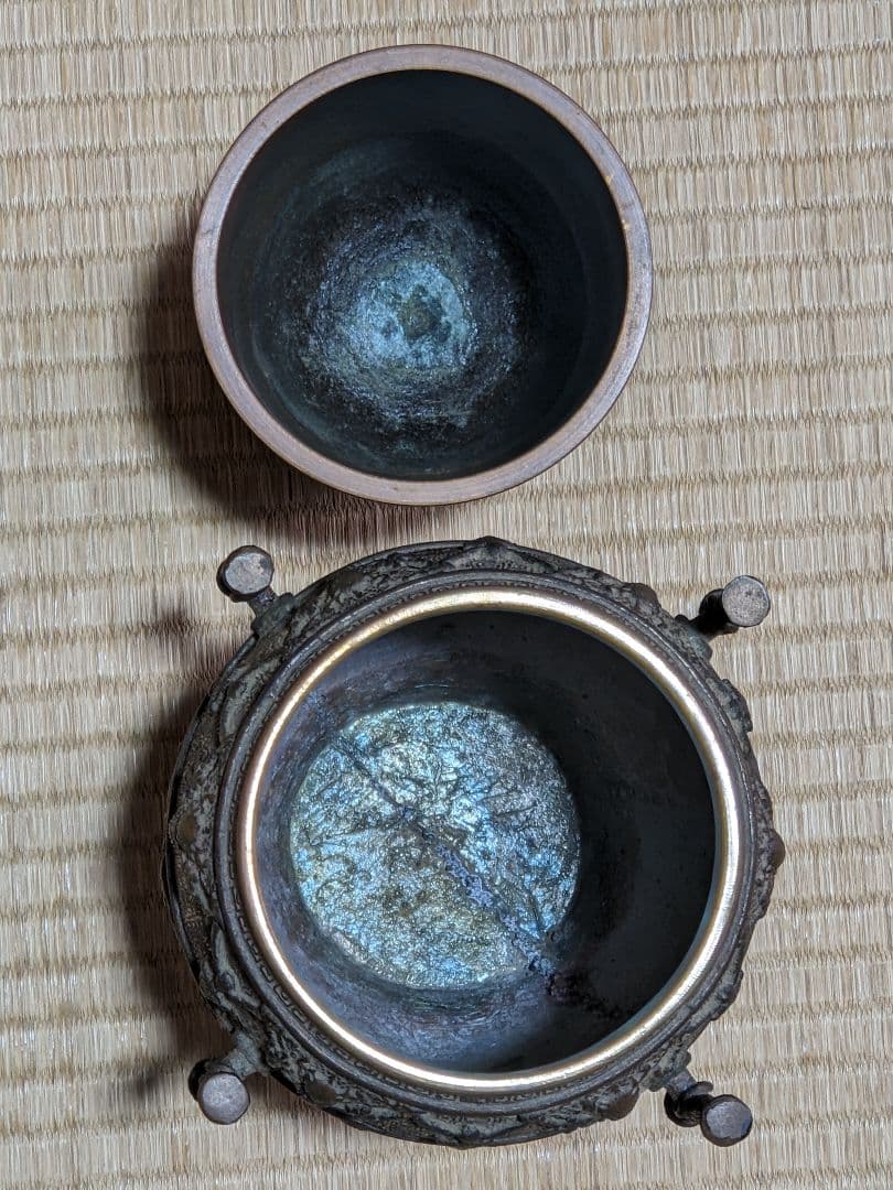 ⭐華道花活け 神獣 双耳亀甲瓔珞文様銅製 大日本文政年整