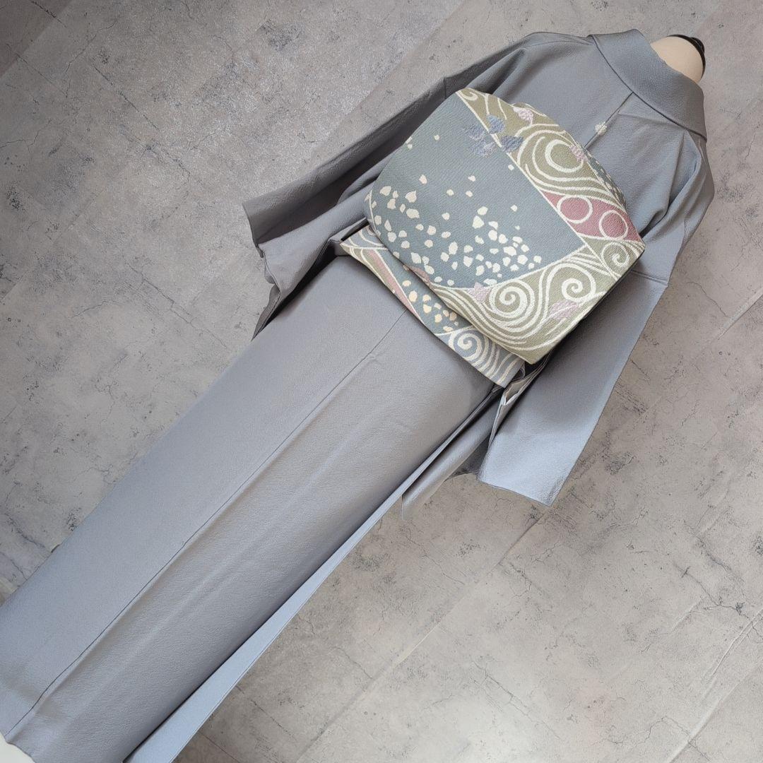 色無地 着物 フルセット 正絹 グレー 帯渦巻き D2 - メルカリ