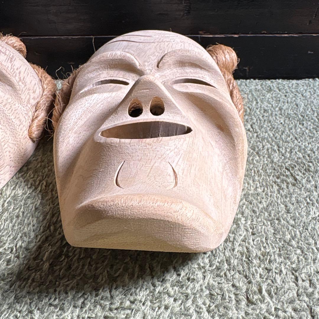 沖縄 八重山 アンガマの面 田場由盛 木製面 沖縄工芸品 お面 盆踊り