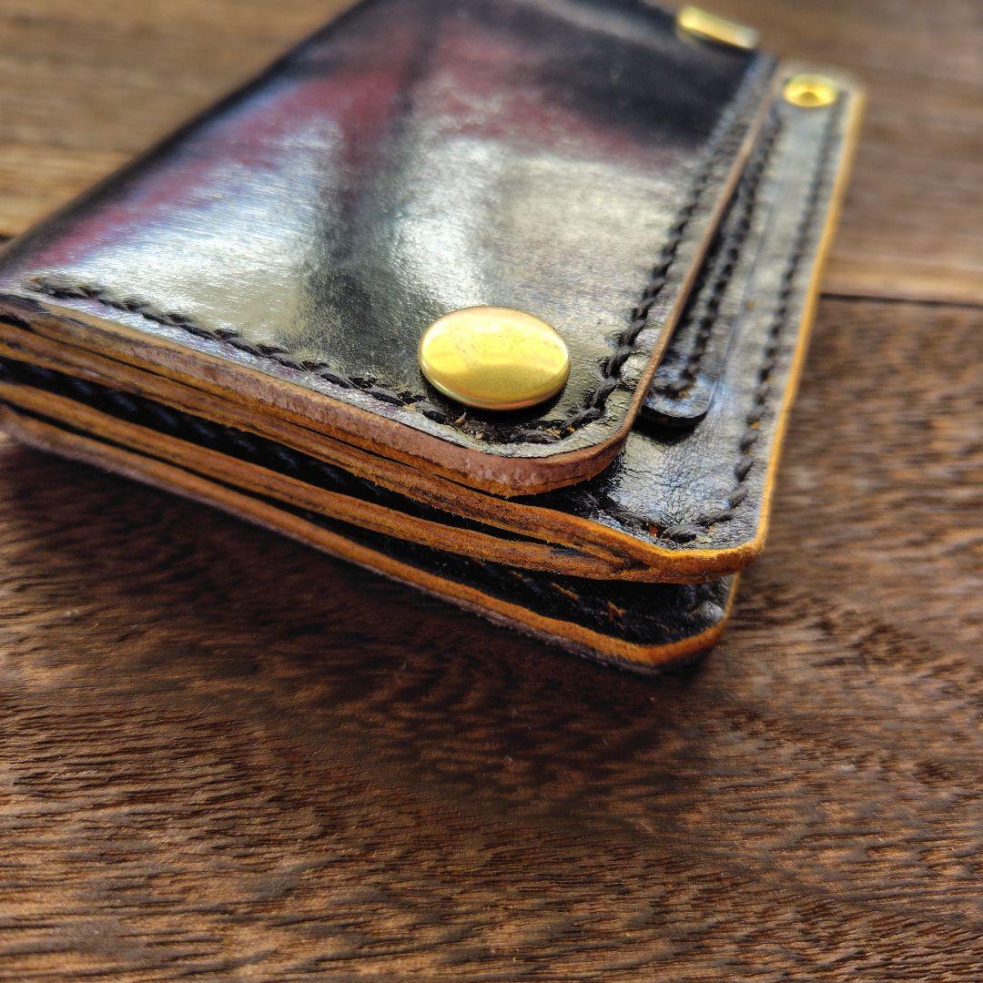 ミドルサイズ トラッカーウォレット 黒 午年記念 蹄鉄 手染め