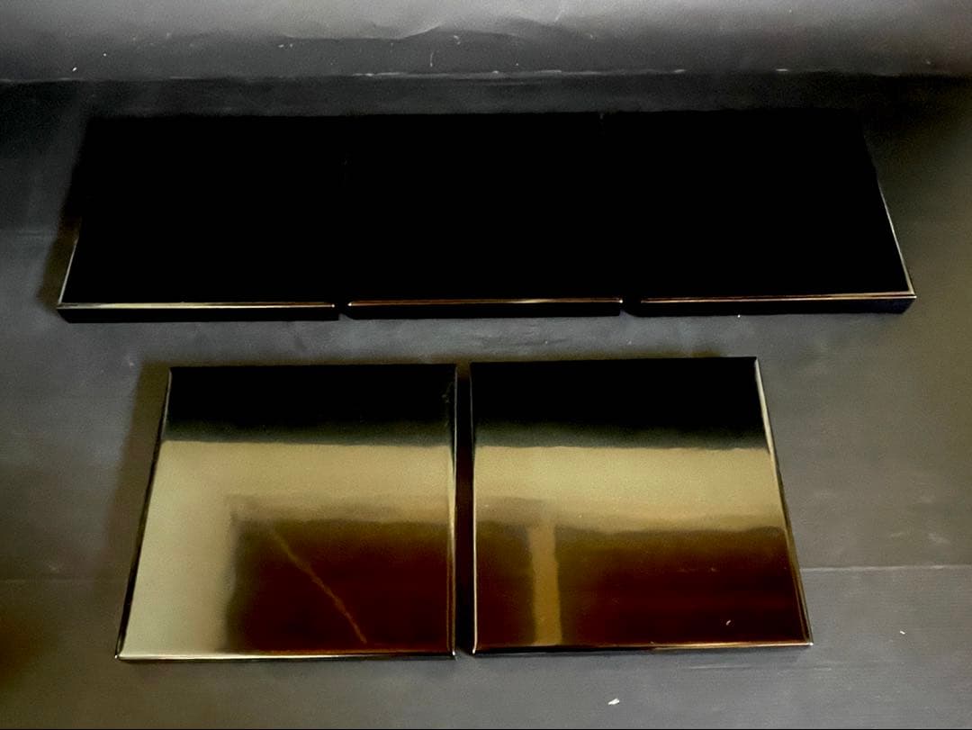 「母」 輪島塗 真塗 四方膳 5客 共箱 共布 懐石膳 茶懐石 茶道具 (E)