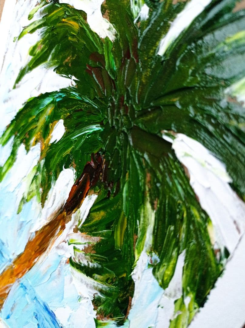 南国　ヤシの木　原画　オリジナル　トロピカル　手描き　油絵